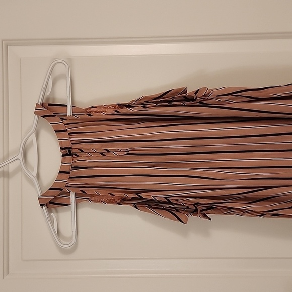 Torrid | Pink Striped High Neck Challis Ruffle Lace Tank Top - Picture 4 of 7